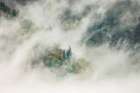 Mist rising from tapestry of blooming trees in spring-Great Smoky Mountains NP-NC Art Print